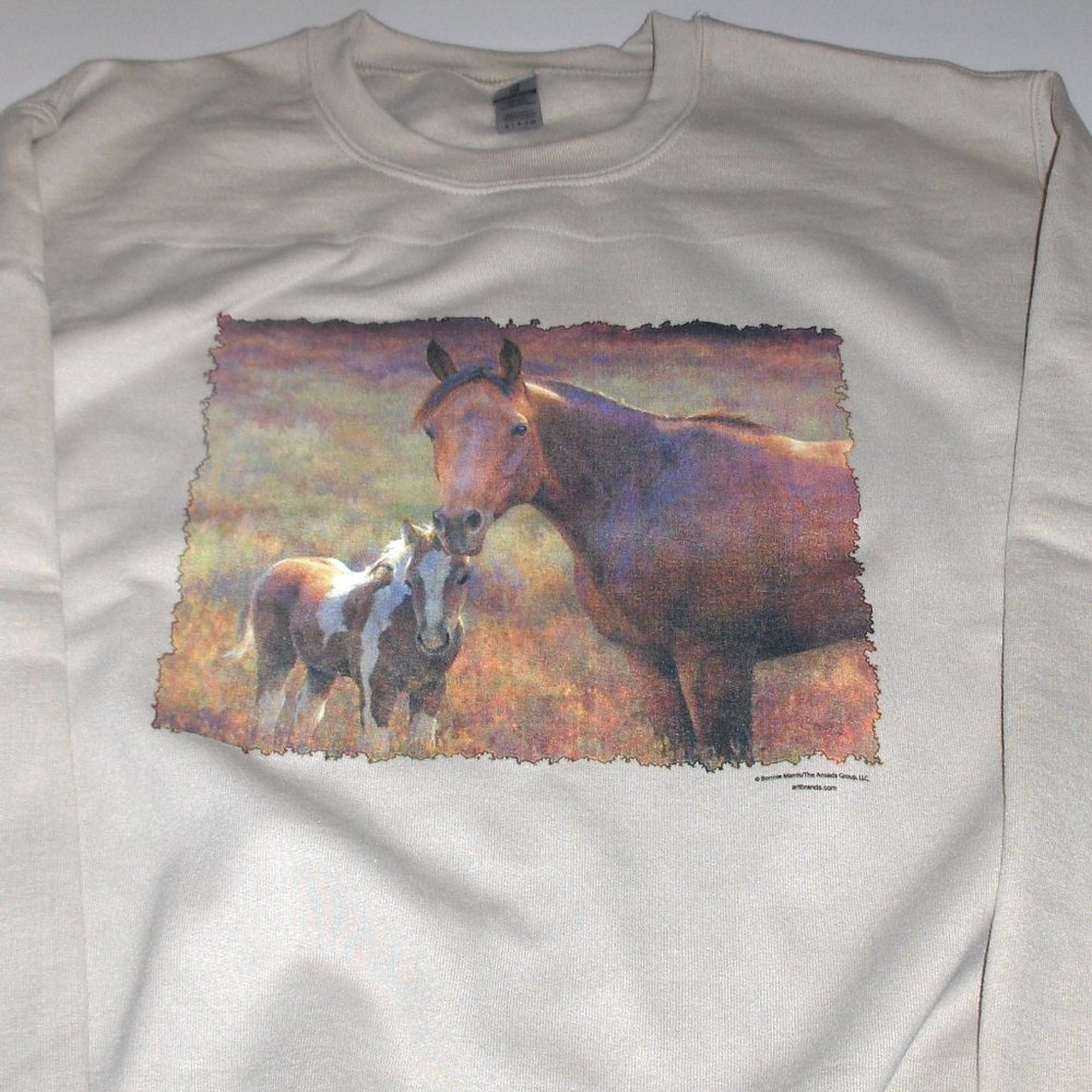 New Sand/Beige crew neck sweatshirt with Horse design.